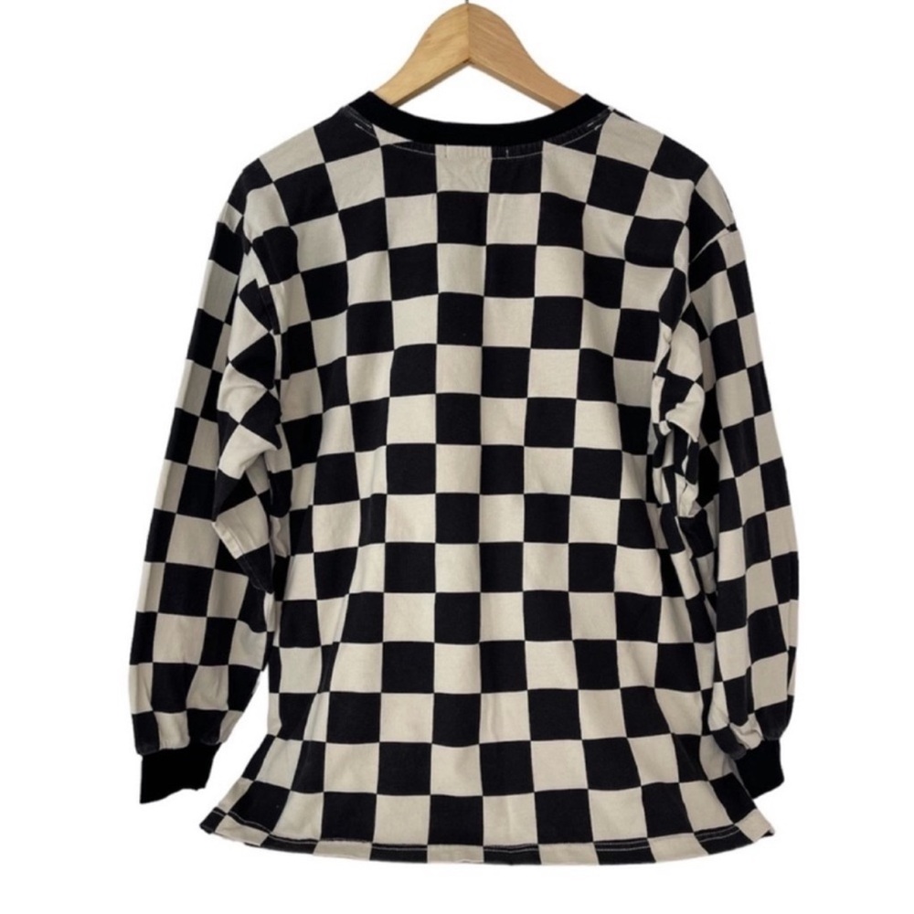 Forever 21 Long Sleeve Tee Checkered Just Vibin’ Happy Face Women’s Size Small - Picture 3 of 10